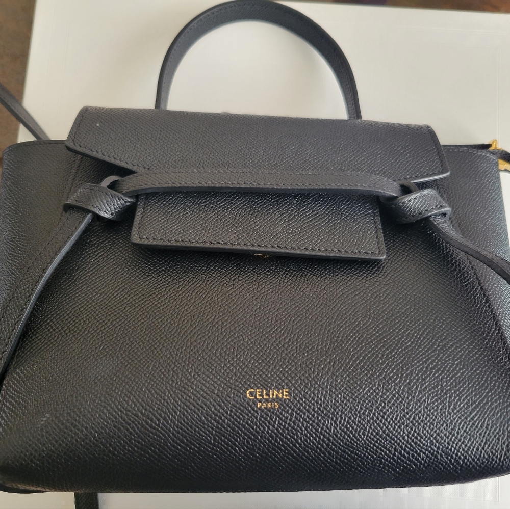 Celine grained calfskin nano belt bag in black